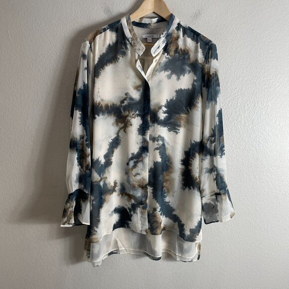 Chicos Womens 14 Tie dye High Low Tunic Top Button Up Blouse Shirt Long Sleeve - Picture 7 of 13